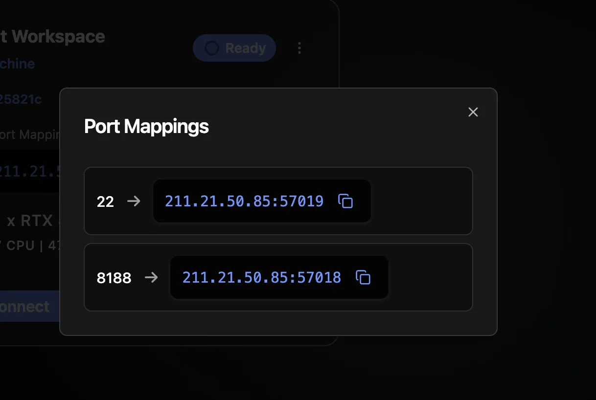 View all port mappings in the CloudRift dashboard