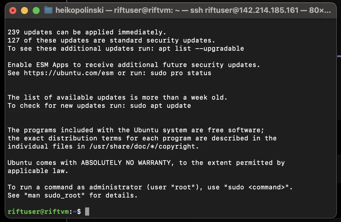 Successfully connected to your VM via SSH