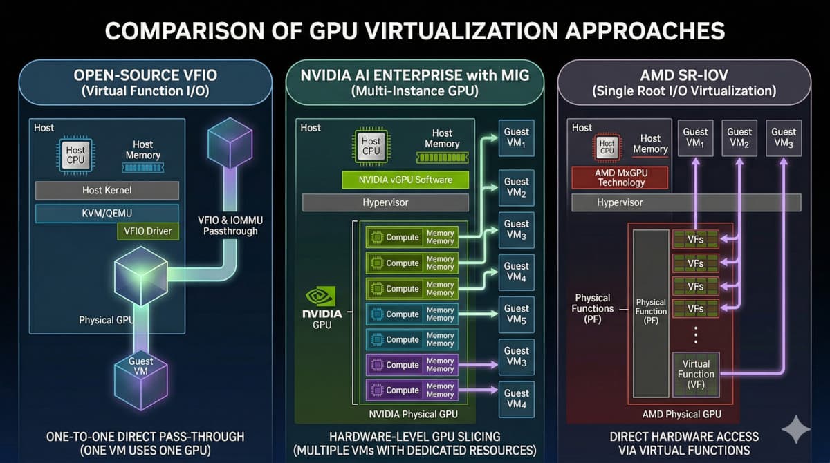Hero image for GPU Virtualization with VFIO, NVIDIA AI Enterprise, and AMD SR-IOV - Tutorials, GPU Virtualization, QEMU, NVIDIA, AMD article