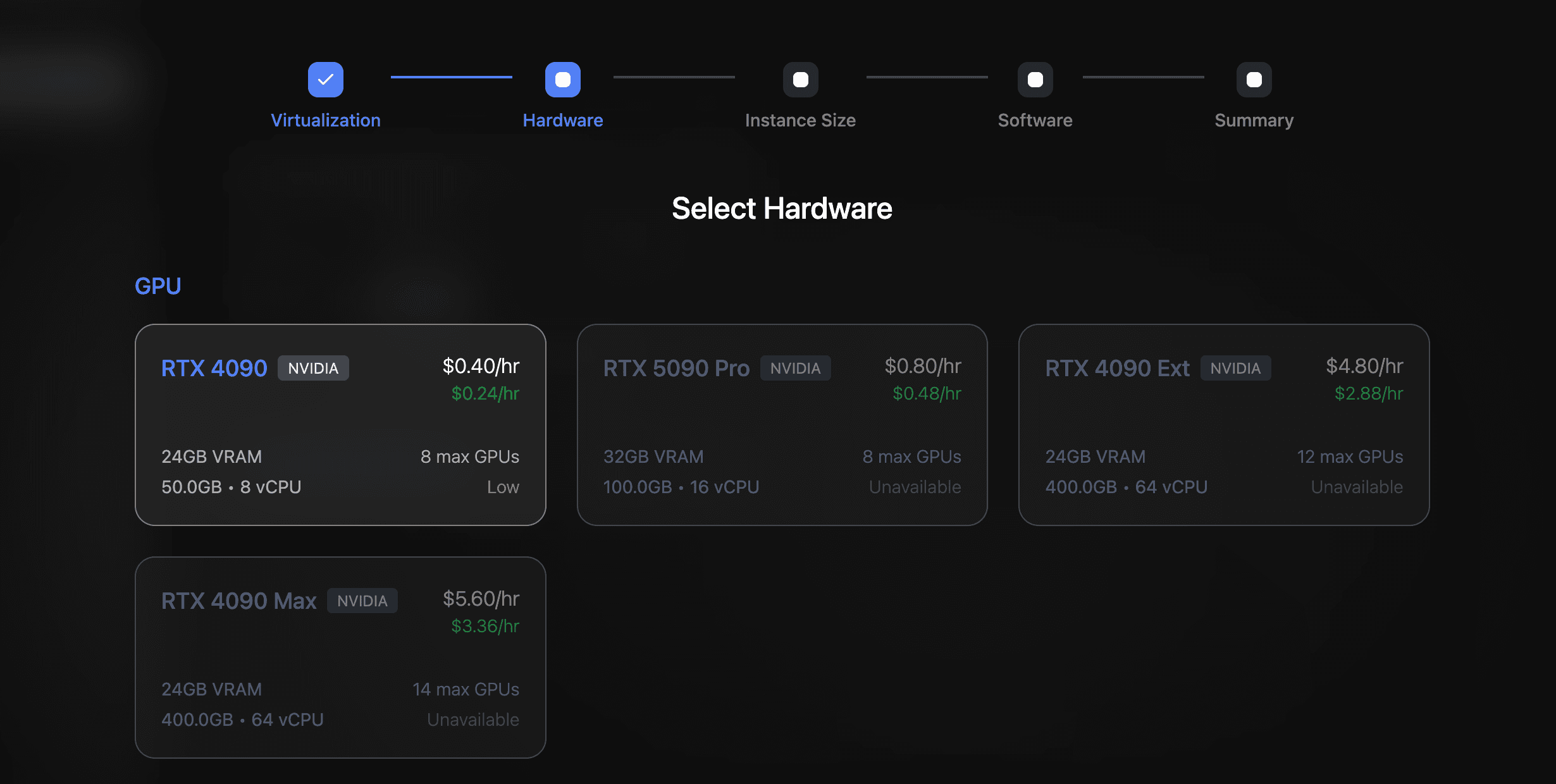 When you’re picking a GPU on CloudRift, the selection might look different to you, depending on what’s available, but an RTX 4090 is always a good choice.