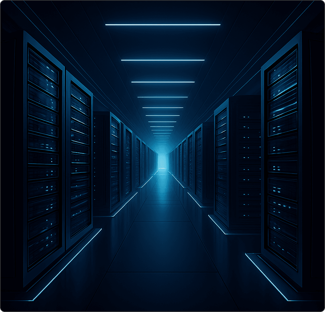 Data center with blue lighting