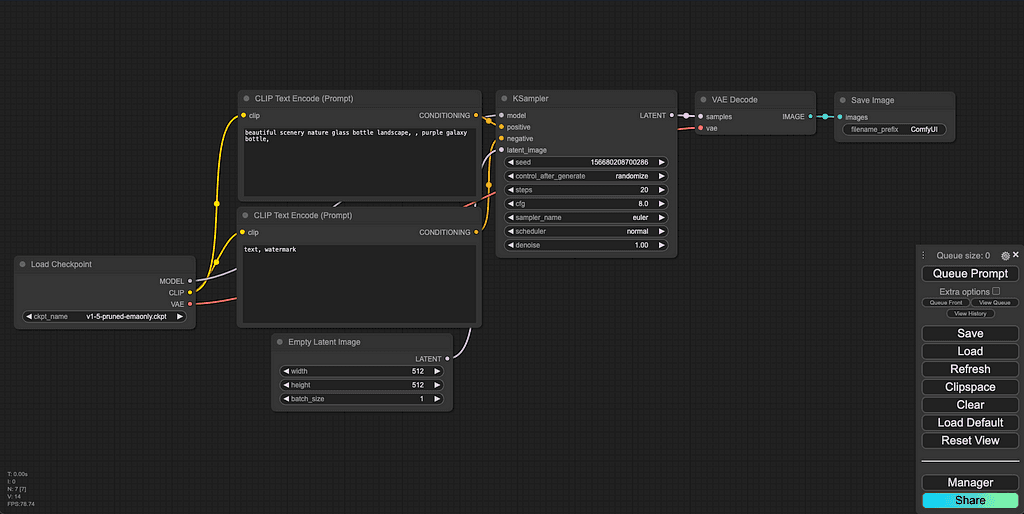 A screenshot of the Comfy UI web interface displaying several nodes and connections.