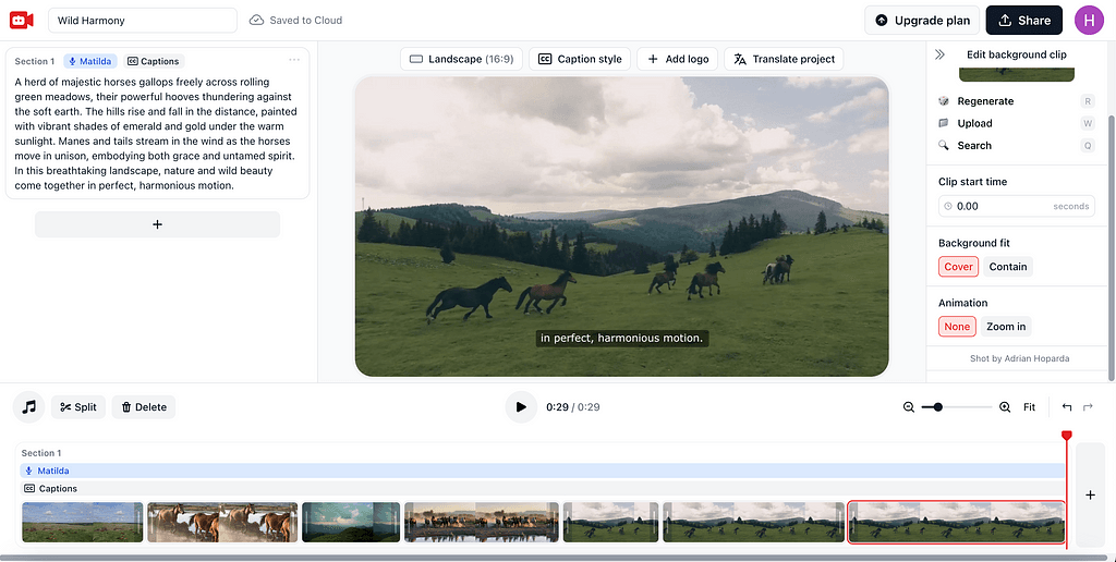 Screenshot of the PikaLabs platform, an online video generation tool, that creates videos based on the users prompt. The image shows the user’s input and the ai generated output