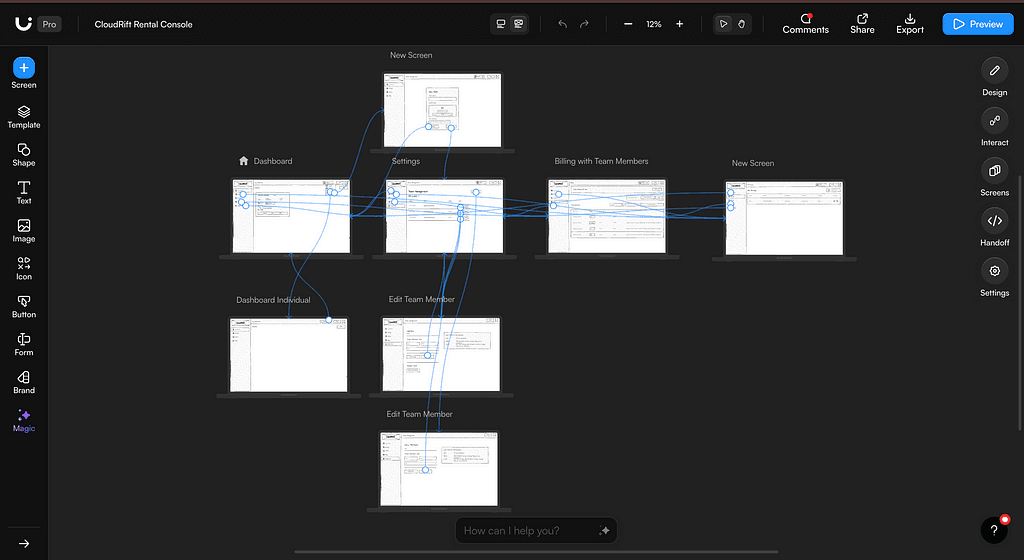 Screenshot of the UIzard (pronounced as Wizard) solution, a tool to generate user interfaces and mockups from a user’s prompt.