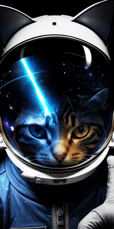 AI generated portrait of a realistic looking cat wearing an astronaut’s suit looking into the camera