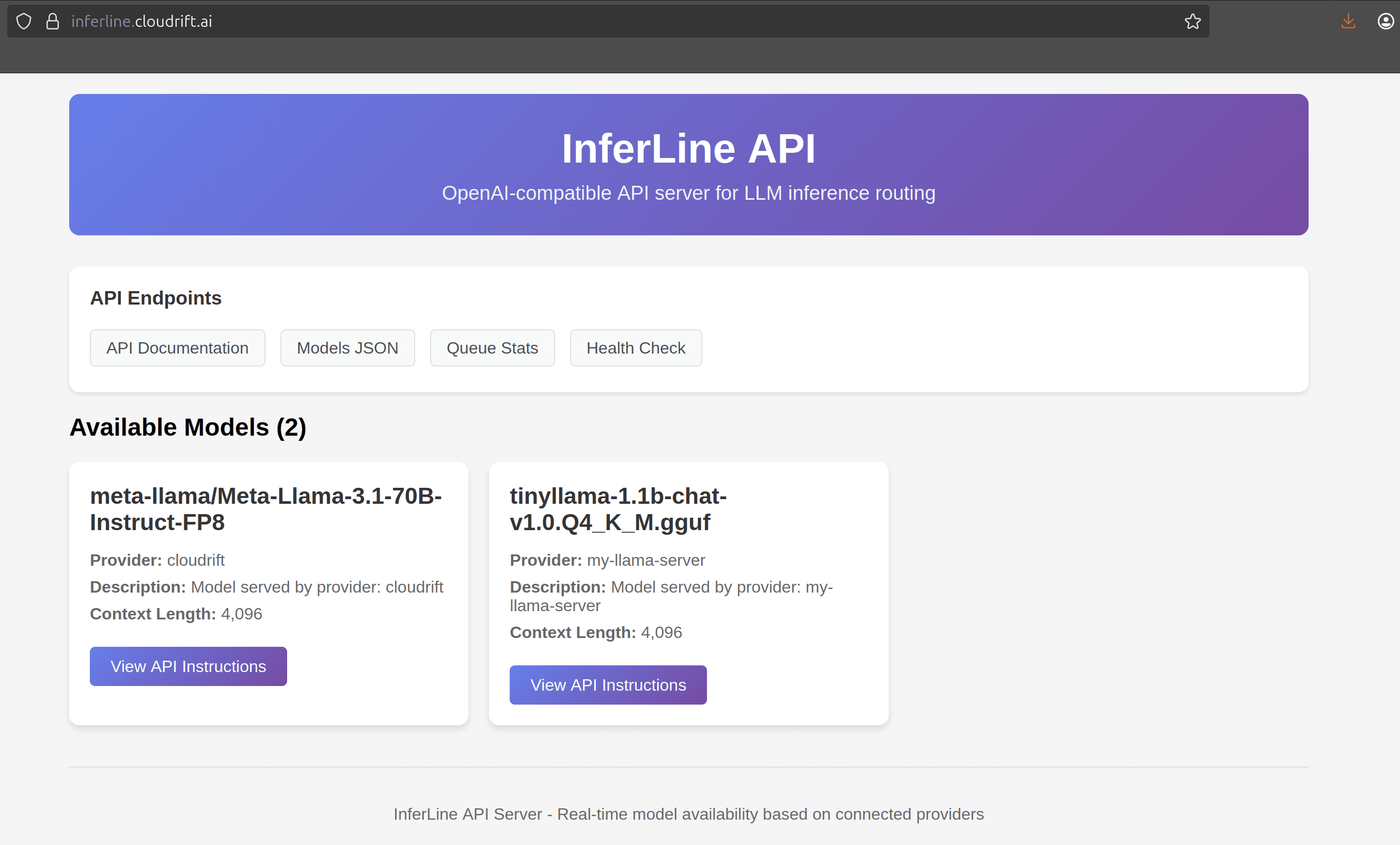 Inferline website serving some free models