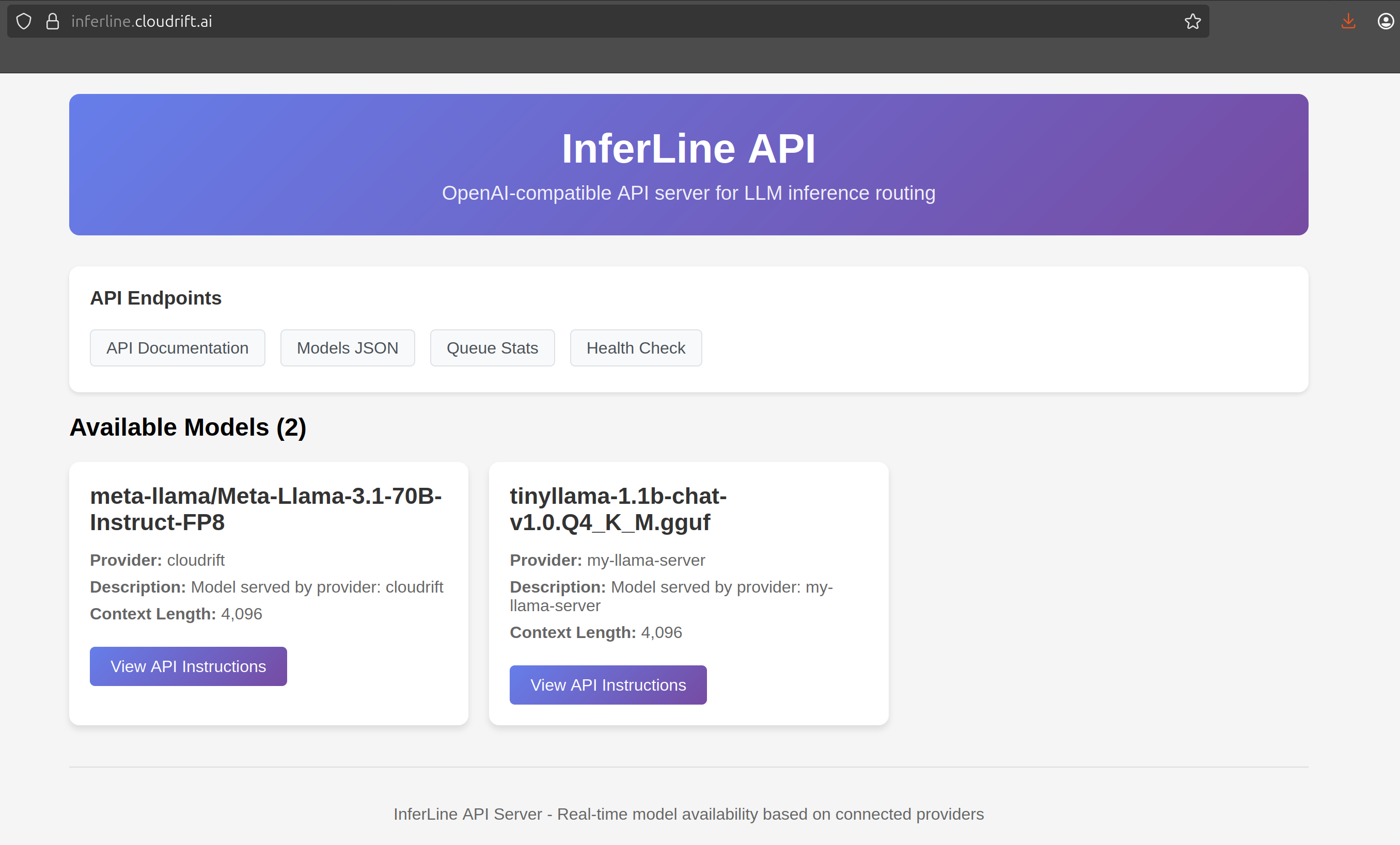 Inferline website serving some free models