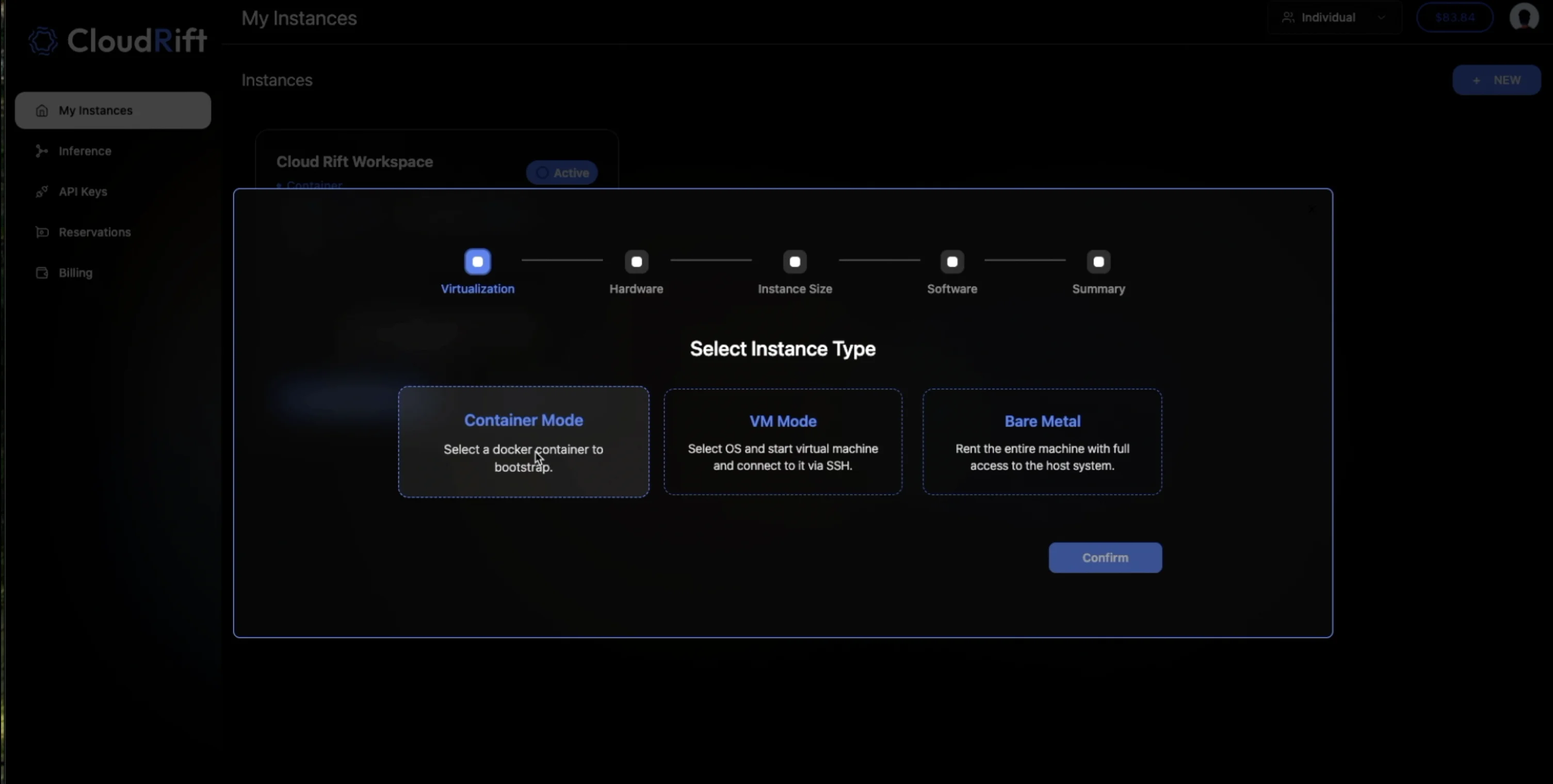 Container Mode - VM Rental