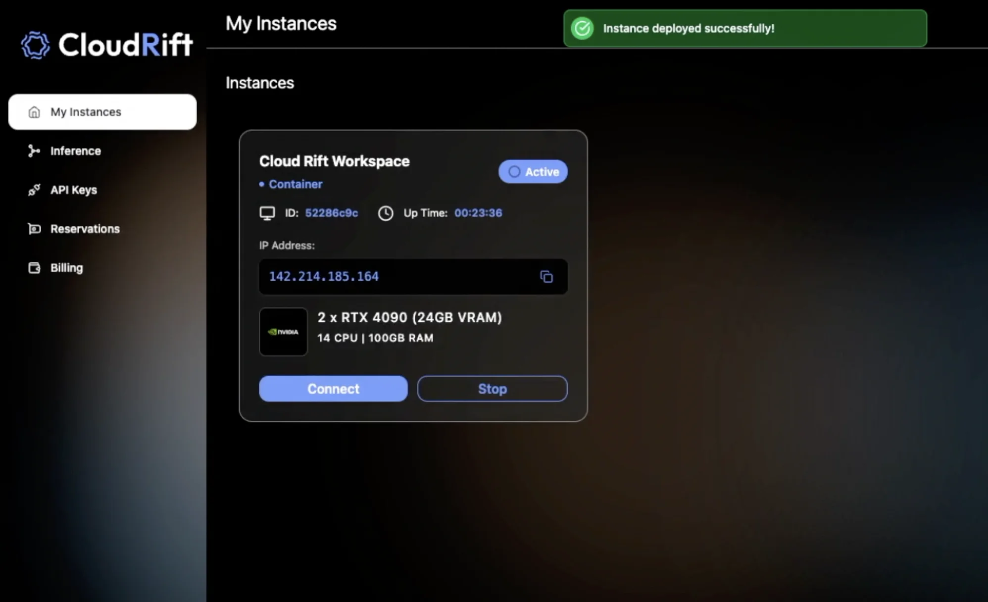 VM Instance CloudRift Connect