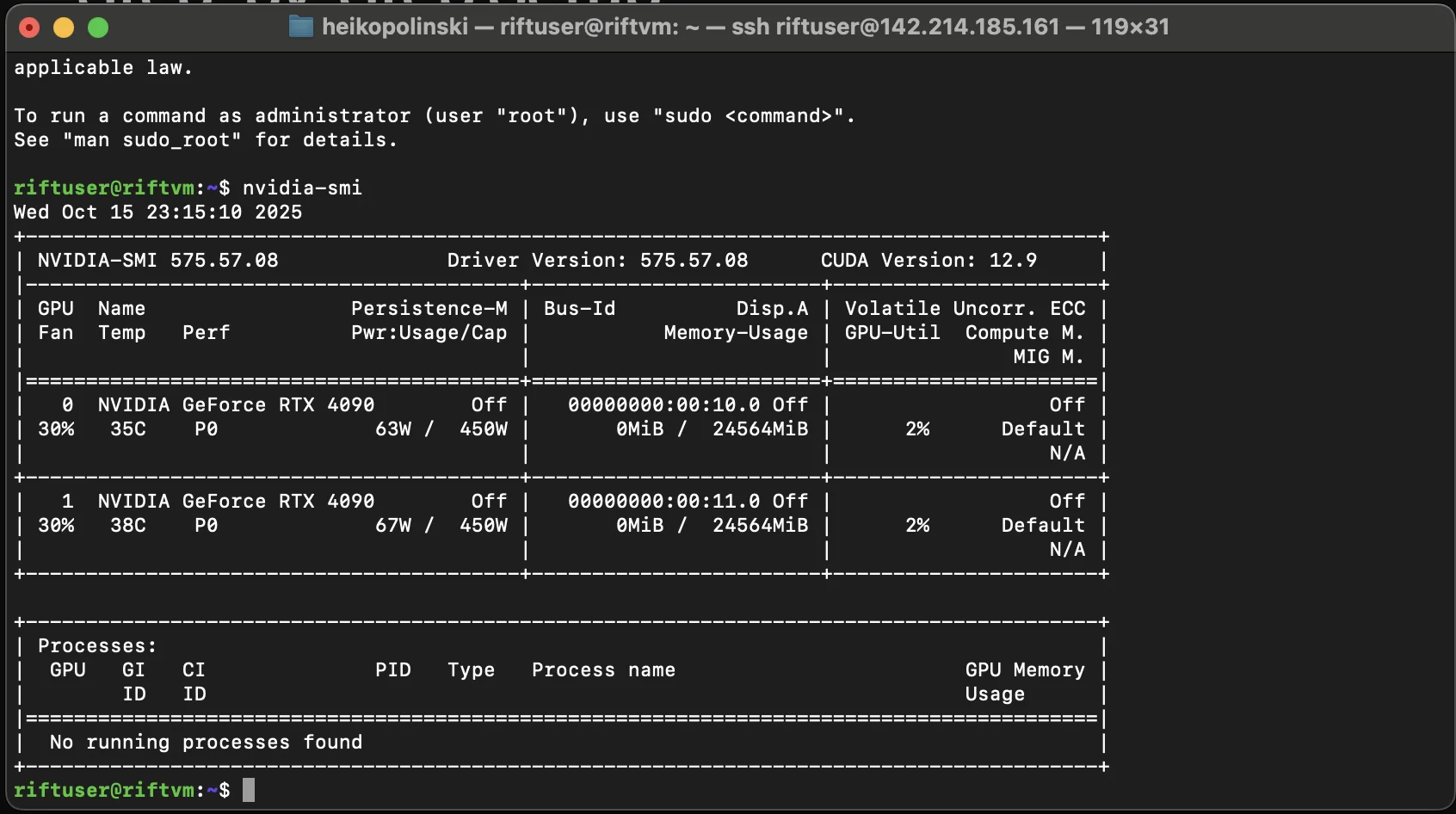 GPU information displayed via nvidia-smi command
