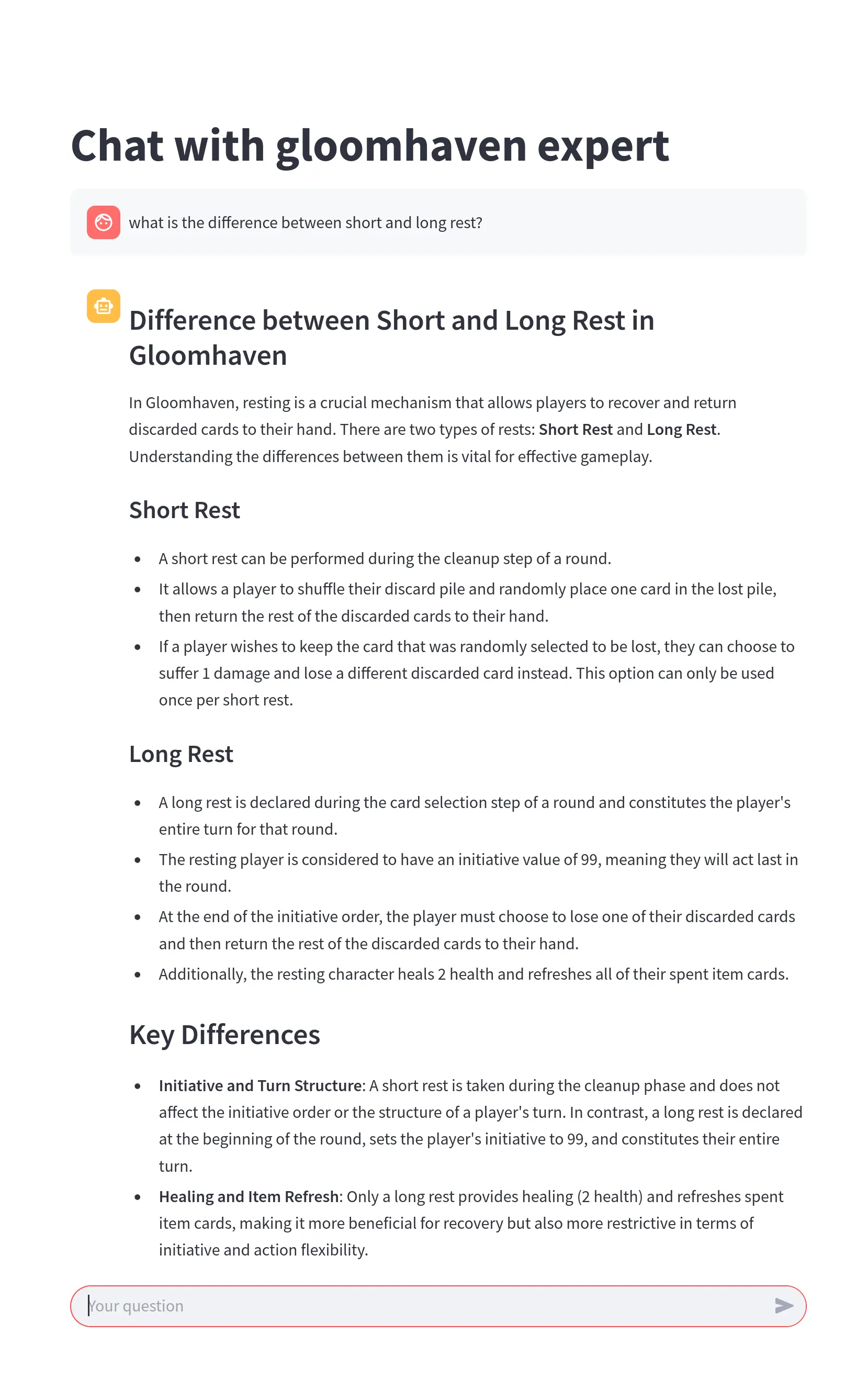 Gloomhaven agent explaining the rules of the game and providing references