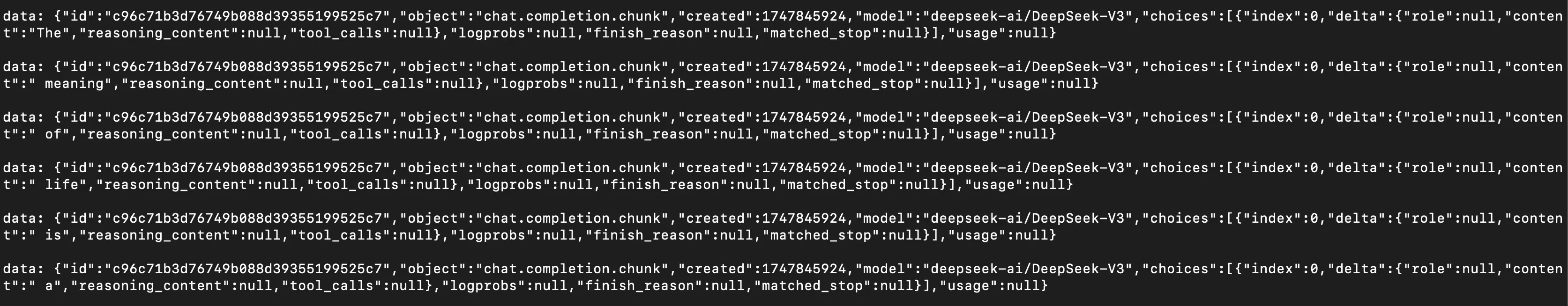 Streaming response from an inference server when invoked via cURL