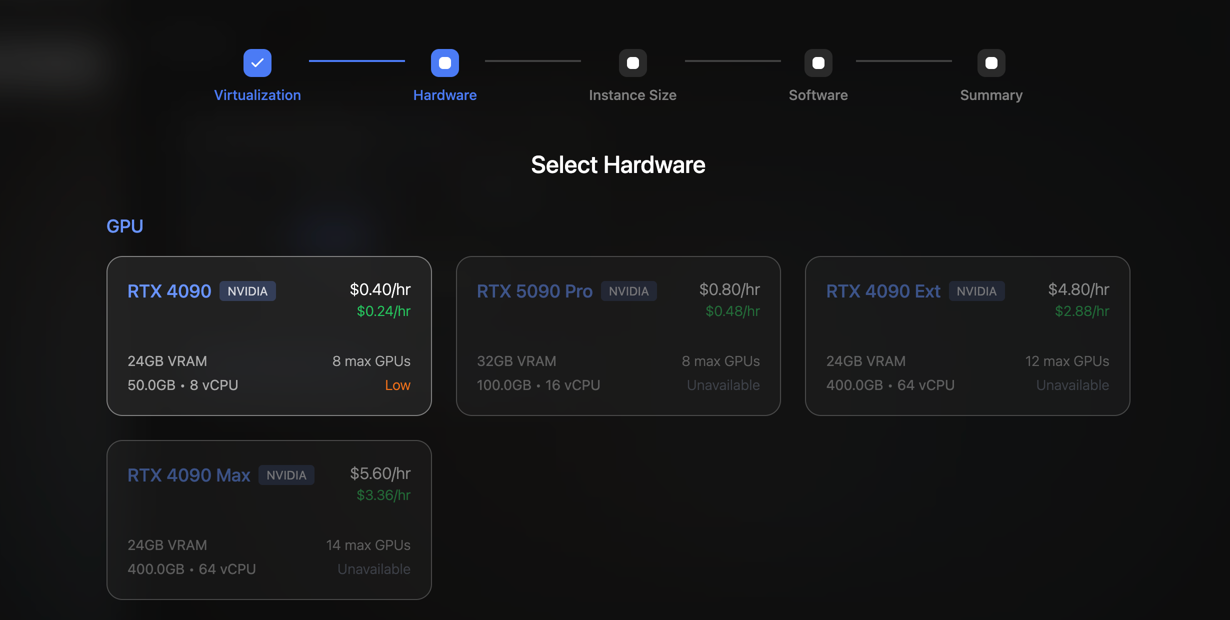 When you’re picking a GPU on CloudRift, the selection might look different to you, depending on what’s available, but an RTX 4090 is always a good choice.