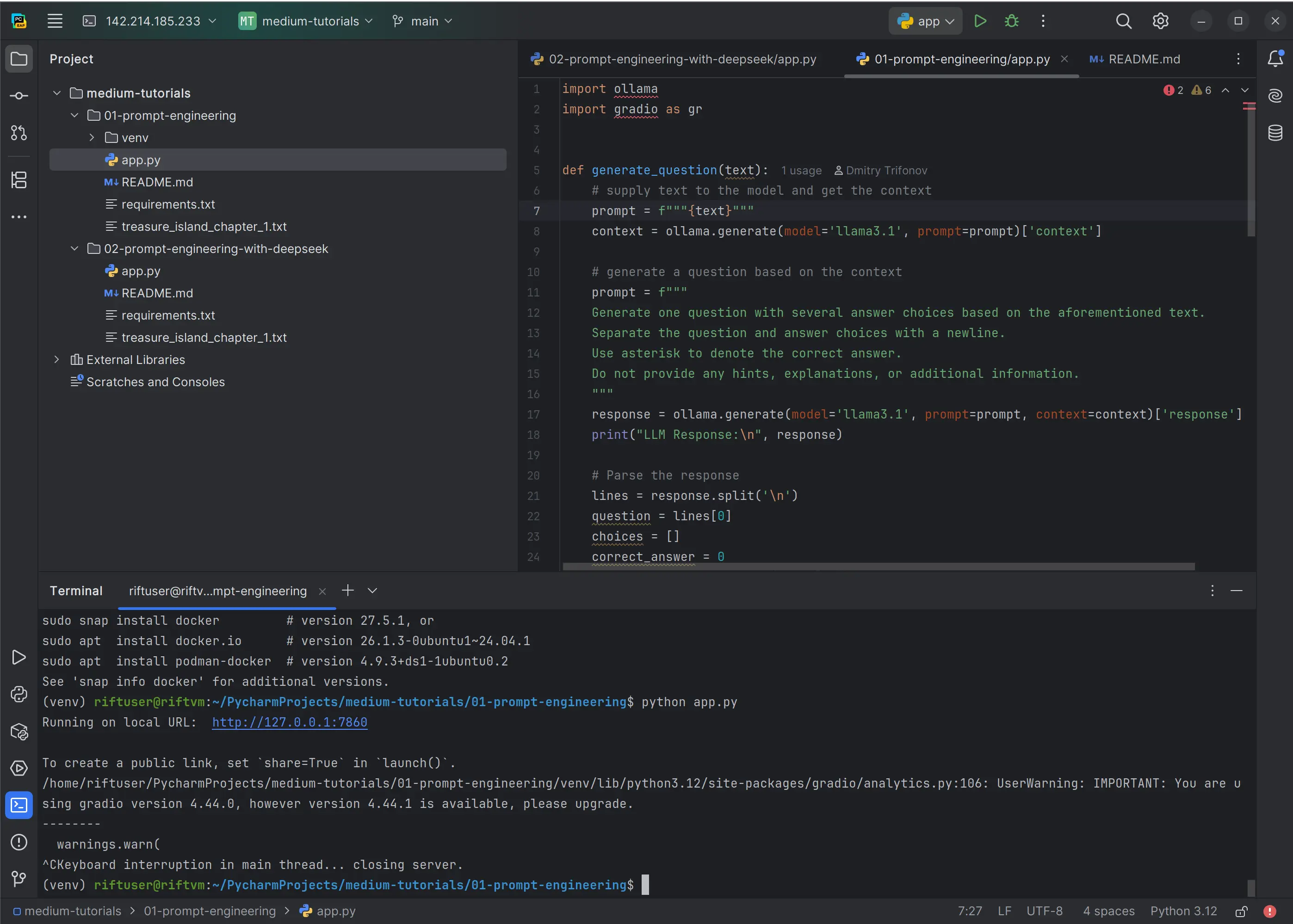 PyCharm running on a remote server on neuralrack.ai